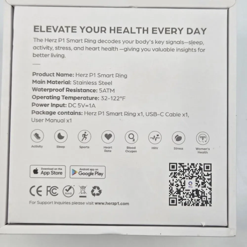 Herz P1 Smart Ring Size 13 Silver Spark Health Fitness Tracker iOS Android